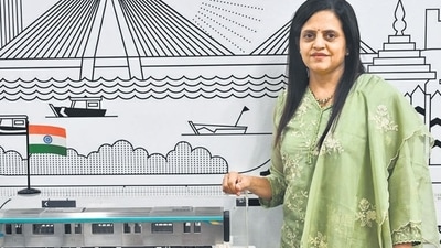 Mumbai, India. Sep 24, 2024: Photoshoot with Managing Director of Mumbai Metro Rail Corporation Ltd. (MMRC) Ashwini Bhide at MMRC head office in Bandra-Kurla Complex (BKC), Mumbai. Mumbai, India. Sep 24, 2024. (Photo by Raju Shinde/HT Photo) (Hindustan Times) Mumbai, India. Sep 24, 2024: Photoshoot with Managing Director of Mumbai Metro Rail Corporation Ltd. (MMRC) Ashwini Bhide at MMRC head office in Bandra-Kurla Complex (BKC), Mumbai. Mumbai, India. Sep 24, 2024. (Photo by Raju Shinde/HT Photo) (Hindustan Times)