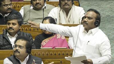 A. Raja at the Parliament debate on the 75th Anniversary of the Constitution (PTI) A. Raja at the Parliament debate on the 75th Anniversary of the Constitution (PTI)
