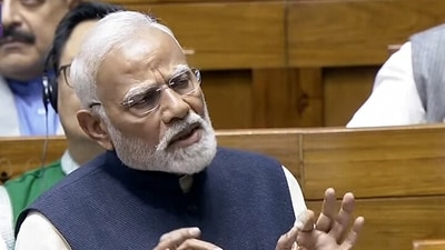 Prime Minister Narendra Modi speaks in Lok Sabha on the Constitution debate during the ongoing Winter Session of Parliament, in New Delhi on Saturday. (Sansad Tv) Prime Minister Narendra Modi speaks in Lok Sabha on the Constitution debate during the ongoing Winter Session of Parliament, in New Delhi on Saturday. (Sansad Tv)
