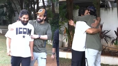 Akhil Akkineni wrapped Allu Arjun in a bear hug as soon as he saw him on Saturday. Akhil Akkineni wrapped Allu Arjun in a bear hug as soon as he saw him on Saturday.