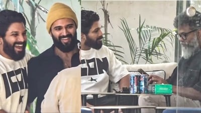Vijay Deverakonda and Pushpa 2 director Sukumar met Allu Arjun. Vijay Deverakonda and Pushpa 2 director Sukumar met Allu Arjun.