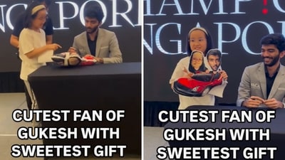The image captures D Gukesh’s interaction with a sweet fan. (Instagram/@chesswithlokesh) The image captures D Gukesh’s interaction with a sweet fan. (Instagram/@chesswithlokesh)