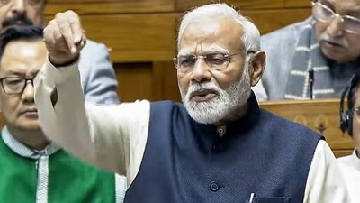 Prime Minister Narendra Modi speaks in Lok Sabha on the Constitution debate during the ongoing Winter Session of Parliament, in New Delhi on Saturday. (Sansad Tv) Prime Minister Narendra Modi speaks in Lok Sabha on the Constitution debate during the ongoing Winter Session of Parliament, in New Delhi on Saturday. (Sansad Tv)