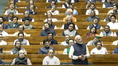 Prime Minister Narendra Modi in the Lok Sabha. (Sansad TV) Prime Minister Narendra Modi in the Lok Sabha. (Sansad TV)