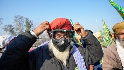 A farmer at the protest site at Shambhu border. (PTI) A farmer at the protest site at Shambhu border. (PTI)