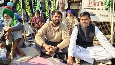 Patiala: All India Kisan Congress Working President Bajrang Punia with farmers at their protest site at Shambhu border, in Patiala district, Punjab, on Saturday. (PTI) Patiala: All India Kisan Congress Working President Bajrang Punia with farmers at their protest site at Shambhu border, in Patiala district, Punjab, on Saturday. (PTI)
