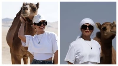 Among her desert adventure, she posted pictures with camels as well where she changed her outfit into something even more relaxed and casual. (Instagram) Among her desert adventure, she posted pictures with camels as well where she changed her outfit into something even more relaxed and casual. (Instagram)