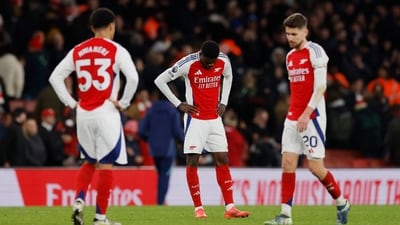 Arsenal's Thomas Partey and Jorginho look dejected after the match. (Action Images via Reuters)