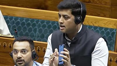 Shiv Sena MP Shrikant Shinde speaks in the Lok Sabha on Saturday. (SansadTV YouTube) Shiv Sena MP Shrikant Shinde speaks in the Lok Sabha on Saturday. (SansadTV YouTube)