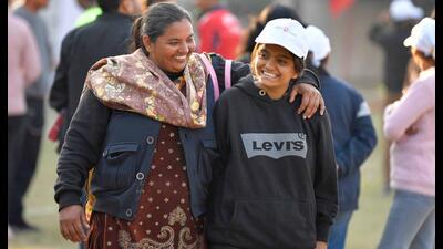 Sunam’s Ramanpreet Kaur, who won gold in 50m sprint, with her mother at the 25th Special State Olympics at Guru Nanak Public School in Ludhiana on Saturday. (HT Photo) Sunam’s Ramanpreet Kaur, who won gold in 50m sprint, with her mother at the 25th Special State Olympics at Guru Nanak Public School in Ludhiana on Saturday. (HT Photo)