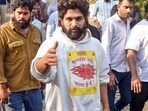 Allu Arjun arrives to speak with the media at his residence after he was released from the jail, in Hyderabad, Saturday. (PTI Photo) Allu Arjun arrives to speak with the media at his residence after he was released from the jail, in Hyderabad, Saturday. (PTI Photo)