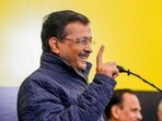 Aam Aadmi Party (AAP) National Convener Arvind Kejriwal addresses a gathering during the release of a book titled 'The Delhi Model'