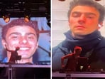 Screenshots from a video capturing a DJ displaying Luigi Mangione’s during a concert. Screenshots from a video capturing a DJ displaying Luigi Mangione’s during a concert.