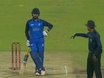 Rajat Patidar protests after the field umpire's decision to call the delivery a wide was overturned