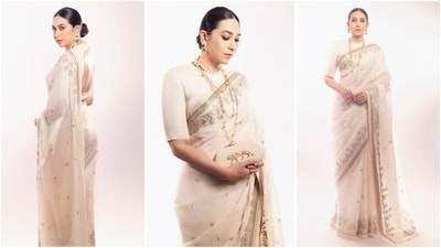 Karisma Kapoor dazzles in ivory saree at Raj Kapoor's 100th birth anniversary celebration. (Instagram/@therealkarismakapoor) Karisma Kapoor dazzles in ivory saree at Raj Kapoor's 100th birth anniversary celebration. (Instagram/@therealkarismakapoor)