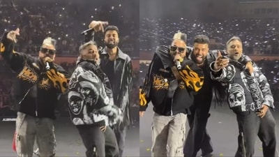 AP Dhillon was joined by Honey Singh and Jazzy B on stage. AP Dhillon was joined by Honey Singh and Jazzy B on stage.
