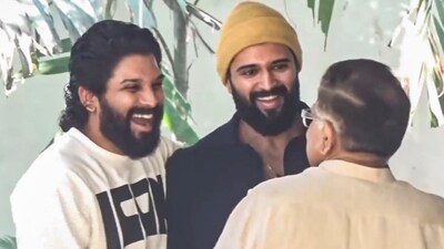 Vijay Deverakonda met actor Allu Arjun after the latter was released from a Hyderabad jail on Saturday. Vijay Deverakonda met actor Allu Arjun after the latter was released from a Hyderabad jail on Saturday.