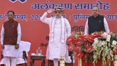 Amit Shah at President’s Police Colour Award ceremony (PTI) Amit Shah at President’s Police Colour Award ceremony (PTI)