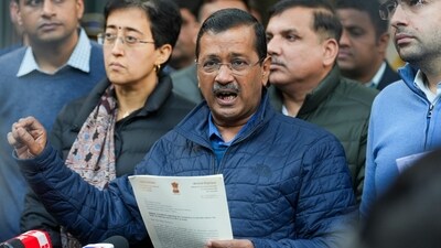 While Arvind Kejriwal (C) will contest from New Delhi, CM Atishi (L) will contest the polls from Kalkaji. (PTI) While Arvind Kejriwal (C) will contest from New Delhi, CM Atishi (L) will contest the polls from Kalkaji. (PTI)