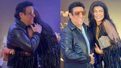 Govinda and Sushmita Sen were seen at a Mumbai event. Govinda and Sushmita Sen were seen at a Mumbai event.