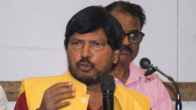MoS Ramdas Athawale addresses a press conference in Nagpur, Maharashtra. (File image) (PTI)