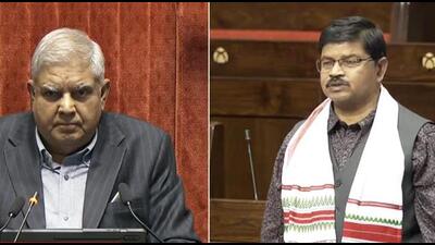 Rajya Sabha chairman Jagdeep Dhankhar and BJD MP Niranjan Bishi . (Video grab/Sandad TV)