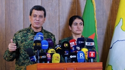 Mazloum Abdi, head of U.S.-backed Syrian Kurdish forces, attends a press conference in Hasaka, Syria on December 6, 2024. (REUTERS)