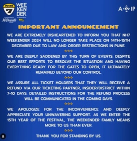 NH7 Weekender 2024 cancelled. NH7 Weekender 2024 cancelled.