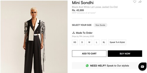 Madhuri's outfit comes with a price tag of ₹45,999. (www.ogaan.com) Madhuri's outfit comes with a price tag of ₹45,999. (www.ogaan.com)