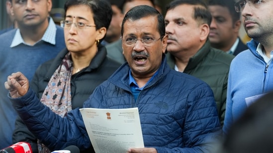 While Arvind Kejriwal (C) will contest from New Delhi, CM Atishi (L) will contest the polls from Kalkaji. (PTI)