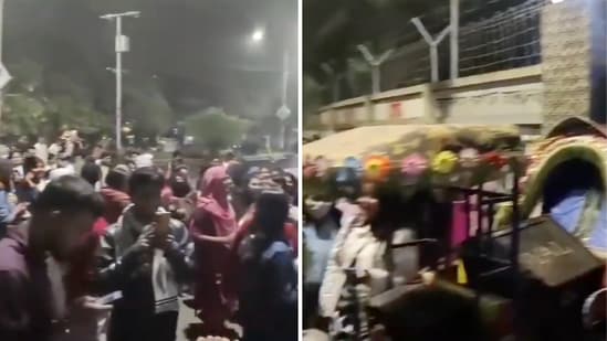 The viral video showed a group of students dancing and jumping outside a university building. (X/@iSoumikSaheb)