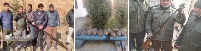 (From left) a 9.3-foot punt gun seized in April 2023 from Bandipora by the Forest Protection Force; duck decoys seized in Srinagar on Tuesday; and the shotgun recovered from Farooq A Boktoo by wildlife department officials. (DEPARTMENT OF WILDLIFE PROTECTION, KASHMIR) (From left) a 9.3-foot punt gun seized in April 2023 from Bandipora by the Forest Protection Force; duck decoys seized in Srinagar on Tuesday; and the shotgun recovered from Farooq A Boktoo by wildlife department officials. (DEPARTMENT OF WILDLIFE PROTECTION, KASHMIR)