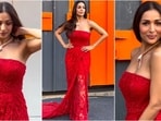 Malaika Arora dazzles in red gown and bold Bvlgari necklace in latest look. Malaika Arora dazzles in red gown and bold Bvlgari necklace in latest look.