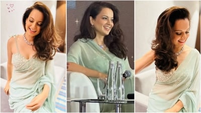 Kangana Ranaut dazzles in teal-green saree at Hyderabad event. (Instagram/@kanganaranaut) Kangana Ranaut dazzles in teal-green saree at Hyderabad event. (Instagram/@kanganaranaut)