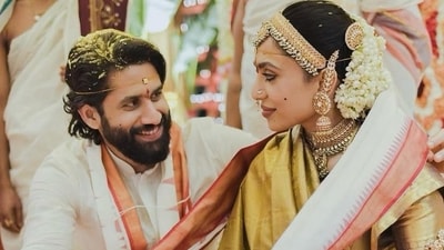 Naga Chaitanya and Sobhita Dhulipala give couple goals in stunning wedding pictures. (Instagram) Naga Chaitanya and Sobhita Dhulipala give couple goals in stunning wedding pictures. (Instagram)