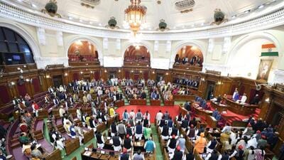 An aerial view of the first day of the Uttar Pradesh assembly’s winter session in Lucknow on Monday. (Deepak Gupta/HT Photo) An aerial view of the first day of the Uttar Pradesh assembly’s winter session in Lucknow on Monday. (Deepak Gupta/HT Photo)