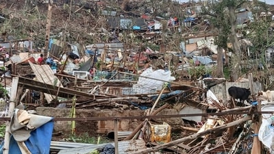 A devastated hill on the French territory of Mayotte in the Indian Ocean, after Cyclone Chido caused extensive damage. (AP) A devastated hill on the French territory of Mayotte in the Indian Ocean, after Cyclone Chido caused extensive damage. (AP)