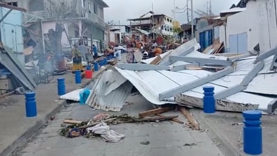 Debris lies on the street in the aftermath of Cyclone Chido, in Mamoudzou, Mayotte on December 15. (REUTERS)