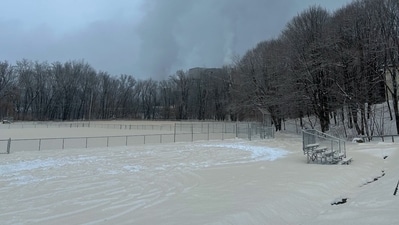 The mysterious snowfall was caused by a malfunction at a paper mill which released spent black liquor into the air. ( @MENewsPhotog) The mysterious snowfall was caused by a malfunction at a paper mill which released spent black liquor into the air. ( @MENewsPhotog)