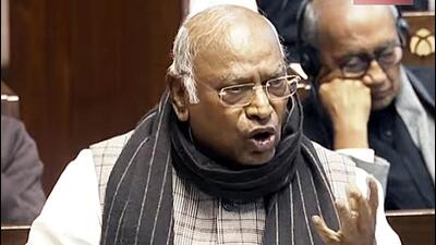 Leader of Opposition in Rajya Sabha Mallikarjun Kharge speaks in the House on Monday. (Sansad TV) Leader of Opposition in Rajya Sabha Mallikarjun Kharge speaks in the House on Monday. (Sansad TV)