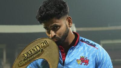 Mumbai captain Shreyas Iyer poses with the trophy after winning the Syed Mushtaq Ali T20 tournament. (PTI) Mumbai captain Shreyas Iyer poses with the trophy after winning the Syed Mushtaq Ali T20 tournament. (PTI)