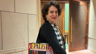 Congress general secretary Priyanka Vadra carries bag with 'Palestine' emblazoned on it during the Winter Session of Parliament. (Dr Shama Mohammed/X) Congress general secretary Priyanka Vadra carries bag with 'Palestine' emblazoned on it during the Winter Session of Parliament. (Dr Shama Mohammed/X)