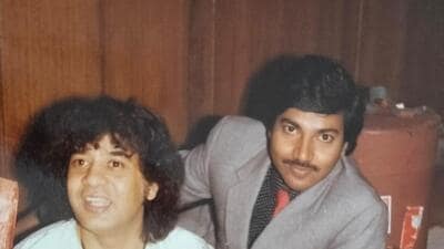 Ustad Zakir Hussain with Tarun Raj, former director of Uttar Pradesh Sangeet Natak Akademi. (FILE PHOTO) Ustad Zakir Hussain with Tarun Raj, former director of Uttar Pradesh Sangeet Natak Akademi. (FILE PHOTO)