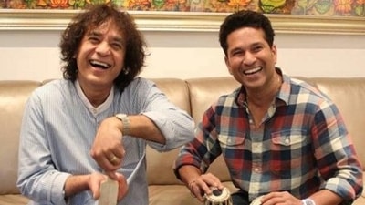 Sachin Tendulkar once shared a video of himself performing a jugalbandi with Zakir Hussain. (Facebook) Sachin Tendulkar once shared a video of himself performing a jugalbandi with Zakir Hussain. (Facebook)