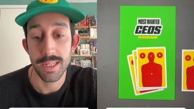Comrade Workwear's founder reveals mock-ups for the upcoming 'Most wanted CEOs playing cards' deck. (Instagram) Comrade Workwear's founder reveals mock-ups for the upcoming 'Most wanted CEOs playing cards' deck. (Instagram)