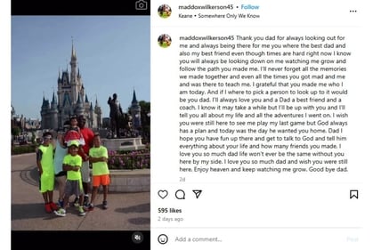 On Friday, Maddox Wilkerson honoured his late father by posting a slideshow of their shared memories on Instagram. On Friday, Maddox Wilkerson honoured his late father by posting a slideshow of their shared memories on Instagram.
