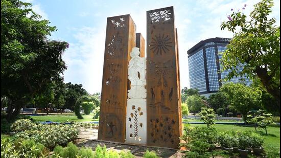 An installation at the Ashoka Road roundabout. (HT Archive)