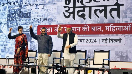 Arvind Kejriwal made the comments about BJP during the Mahila Adalat event. (Arvind Yadav/HT Photo)