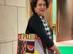 Priyanka Gandhi Vadra with the "Palestine" bag. Priyanka Gandhi Vadra with the "Palestine" bag.