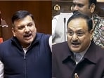 Aam Aadmi Party MP Sanjay Singh and Union minister JP Nadda.